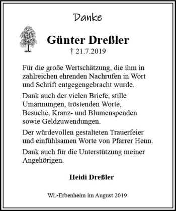 Traueranzeige von Günter Dreßler von vrm-trauer