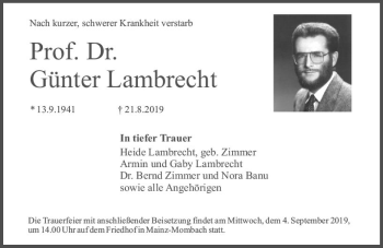 Traueranzeige von Günter Lambrecht von vrm-trauer