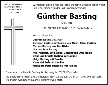 Traueranzeige von Günther Basting von vrm-trauer