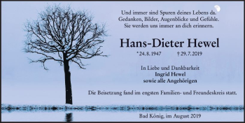 Traueranzeige von Hans-Dieter Hewel von vrm-trauer