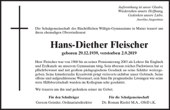 Traueranzeige von Hans-Diether Fleischer von vrm-trauer