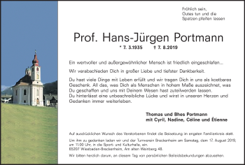 Traueranzeige von Hans-Jürgen Portmann von vrm-trauer