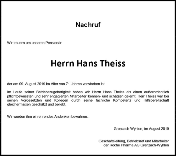 Traueranzeige von Hans Theiss von vrm-trauer