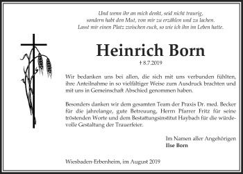 Traueranzeige von Heinrich Born von vrm-trauer