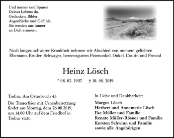 Traueranzeige von Heinz Lösch von vrm-trauer