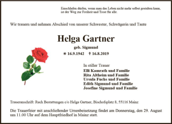 Traueranzeige von Helga Gartner von vrm-trauer