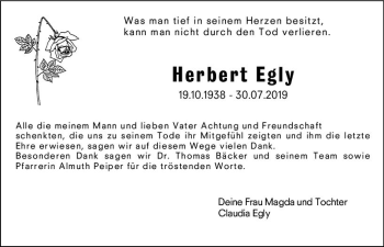 Traueranzeige von Herbert Egly von vrm-trauer