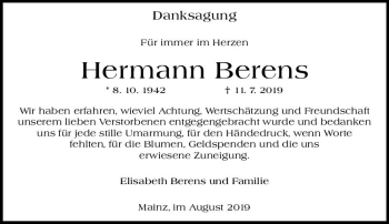 Traueranzeige von Hermann Berens von vrm-trauer