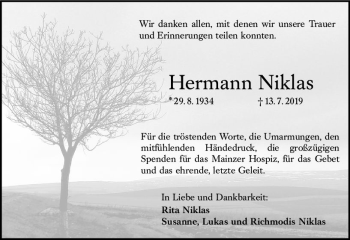 Traueranzeige von Hermann Niklas von vrm-trauer
