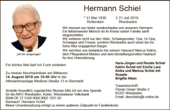 Traueranzeige von Hermann Schiel von vrm-trauer