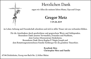 Traueranzeige von Herzlichen Dank von vrm-trauer