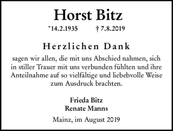 Traueranzeige von Horst Bitz von vrm-trauer