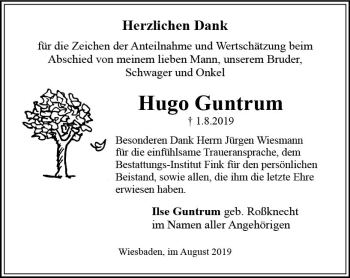 Traueranzeige von Hugo Guntrum von vrm-trauer