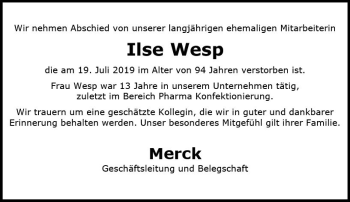 Traueranzeige von Ilse Wesp von vrm-trauer