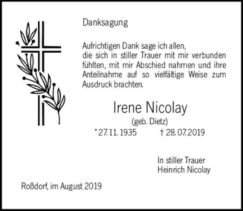 Traueranzeige von Irene Nicolay von vrm-trauer