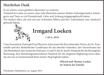 Traueranzeige von Irmgard Loeken von vrm-trauer