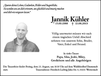 Traueranzeige von Jannik Kühler von vrm-trauer Traueranzeige von Jannik Kühler von vrm-trauer