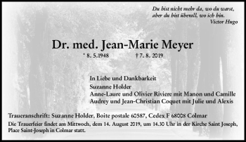 Traueranzeige von Jean-Marie Meyer von vrm-trauer