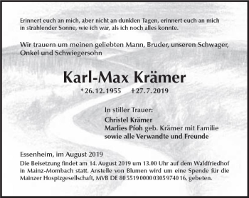 Traueranzeige von Kar-Max Krämer von vrm-trauer