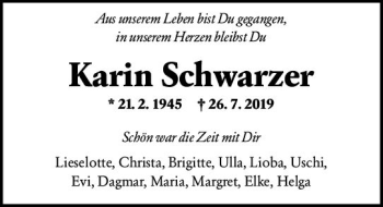 Traueranzeige von Karin Schwarzer von vrm-trauer