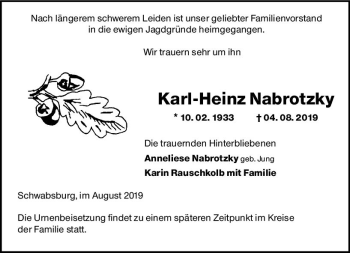 Traueranzeige von Karl-Heinz Nabrotzky von vrm-trauer