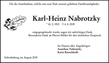 Traueranzeige von Karl-Heinz Nabrotzky von vrm-trauer