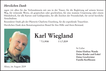 Traueranzeige von Karl Wiegland von vrm-trauer