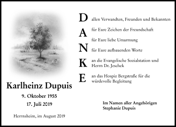 Traueranzeige von Karlheinz Dupuis von vrm-trauer