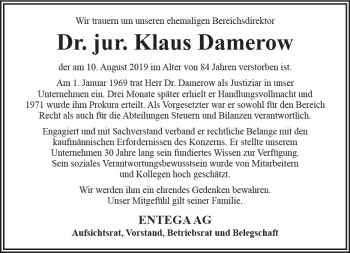Traueranzeige von Klaus Damerow von vrm-trauer