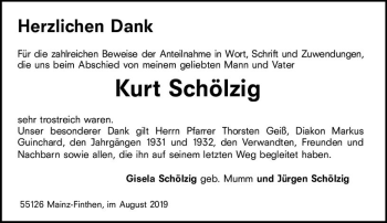 Traueranzeige von Kurt Schölzig von vrm-trauer