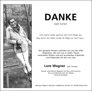 Traueranzeige von Lore Wagner von vrm-trauer