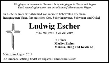Traueranzeige von Ludwig Escher von vrm-trauer