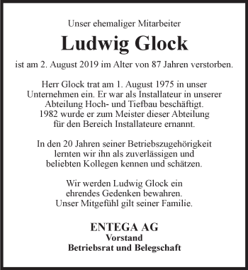 Traueranzeige von Ludwig Glock von vrm-trauer