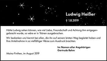 Traueranzeige von Ludwig Heißer von vrm-trauer
