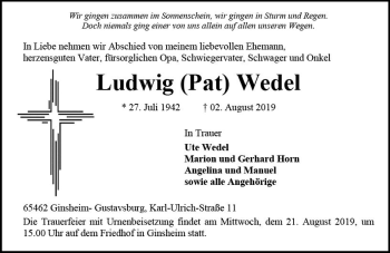 Traueranzeige von Ludwig Wedel von vrm-trauer