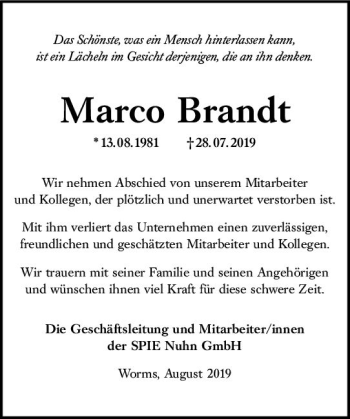 Traueranzeige von Marco Brandt von vrm-trauer