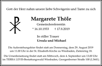 Traueranzeige von Margarete Thöle von vrm-trauer