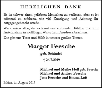 Traueranzeige von Margot Feesche von vrm-trauer