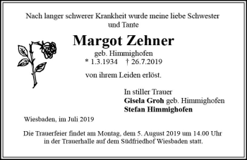 Traueranzeige von Margot Zehner von vrm-trauer