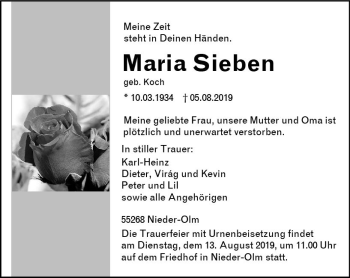 Traueranzeige von Maria Sieben von vrm-trauer