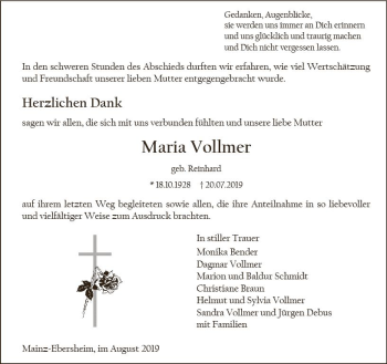 Traueranzeige von Maria Vollmer von vrm-trauer
