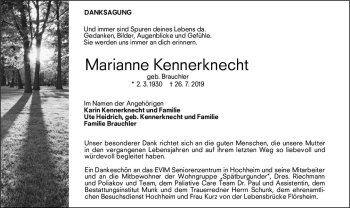Traueranzeige von Marianne Kennerknecht von vrm-trauer