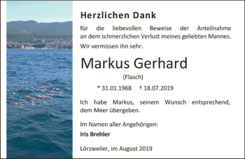 Traueranzeige von Markus Gerhard von vrm-trauer