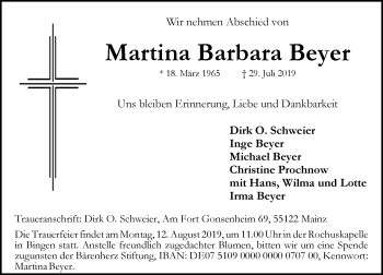 Traueranzeige von Martina Barbara Beyer von vrm-trauer