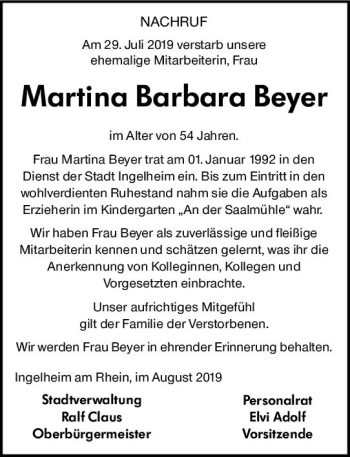 Traueranzeige von Martina Barbara Beyer von vrm-trauer