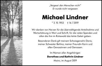 Traueranzeige von Michael Lindner von vrm-trauer