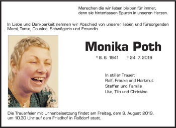 Traueranzeige von Monika Poth von vrm-trauer