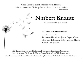 Traueranzeige von Norbert Knaute von vrm-trauer