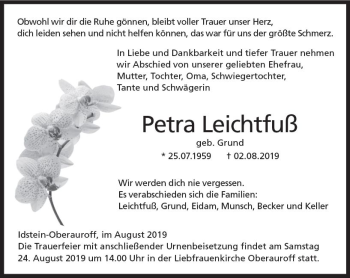 Traueranzeige von Petra Leichtfuß von vrm-trauer