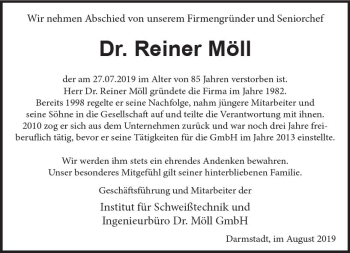 Traueranzeige von Reiner Möll von vrm-trauer